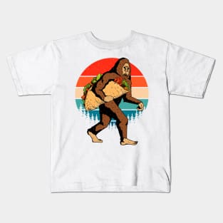 Bigfoot Carrying A Taco Retro Sunset Kids T-Shirt